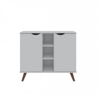 Manhattan Comfort 16PMC1 Hampton 39.37 Buffet Stand Cabinet with 7 Shelves and Solid Wood Legs in White